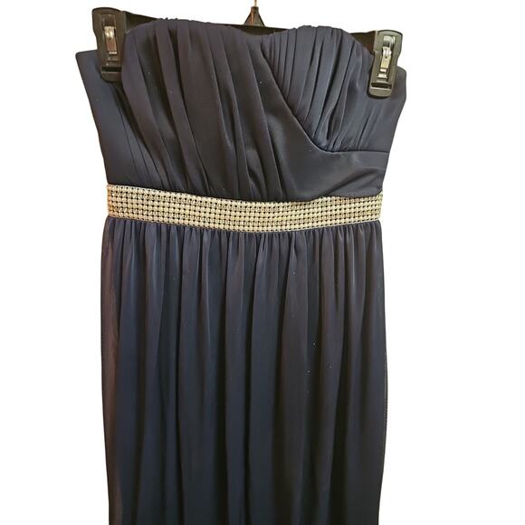 Crystal Dolls Navy Blue Maxi Dress Size 5 — Strapless/Sleeveless Long Tiered Hem - Picture 2 of 6